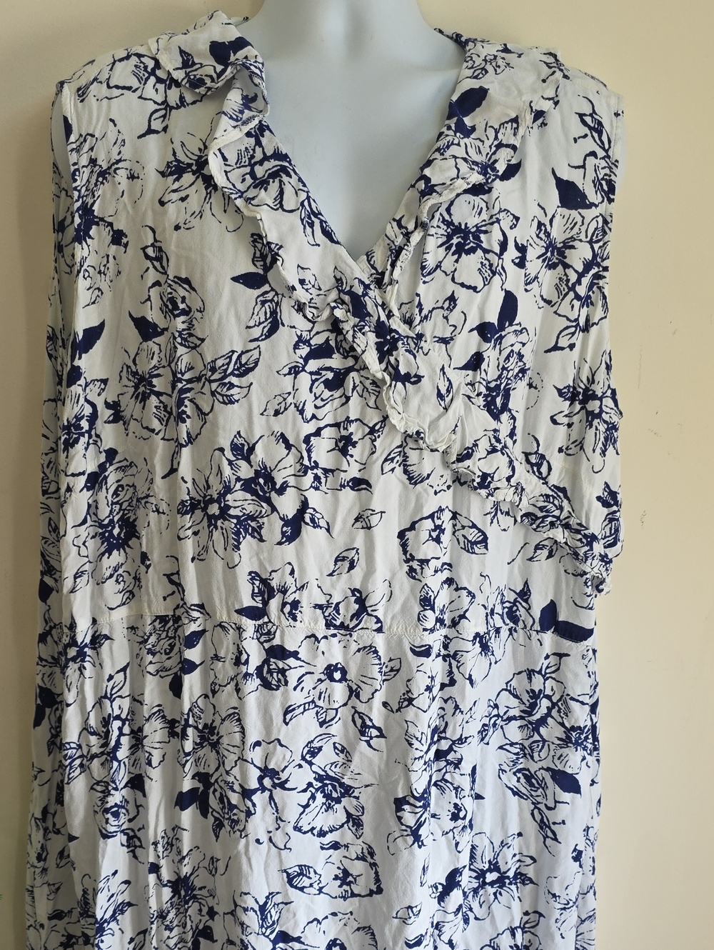 🌸Anthony Richards Women Plus Size Floral  Dress Sleeveless Belted White Blue